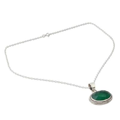 Alternate image for Lush Green Onyx Gem on Sterling Silver Necklace from India Green Transformation