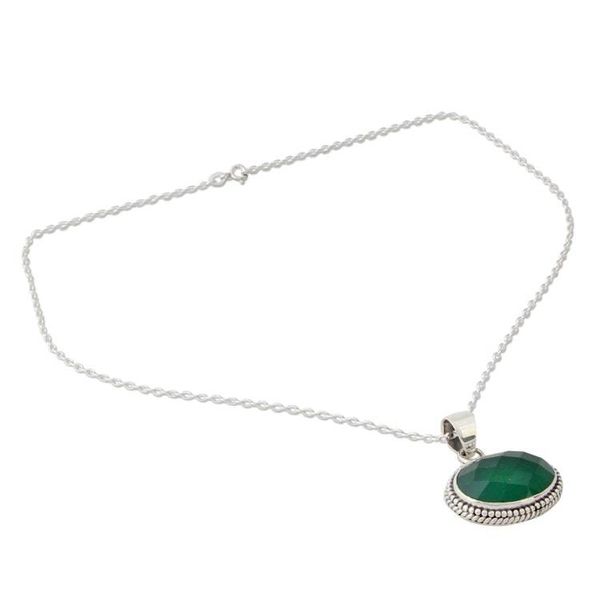 Alternate image for Lush Green Onyx Gem on Sterling Silver Necklace from India Green Transformation