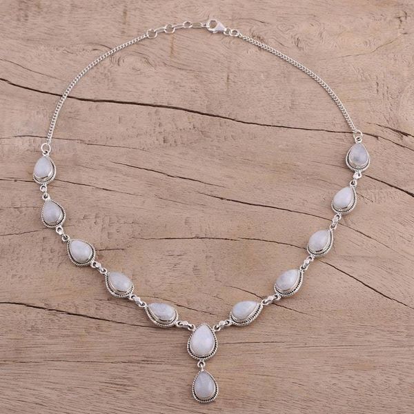 Alternate image for Rainbow Moonstone and Sterling Silver Necklace from India Mystical Charm