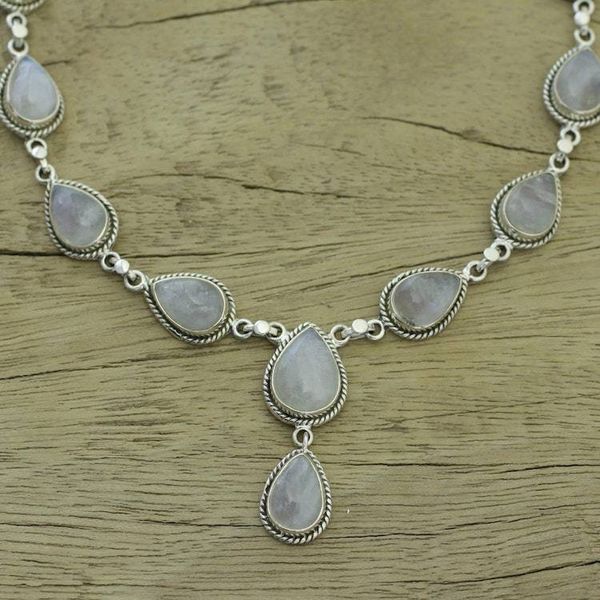 Alternate image for Rainbow Moonstone and Sterling Silver Necklace from India Mystical Charm