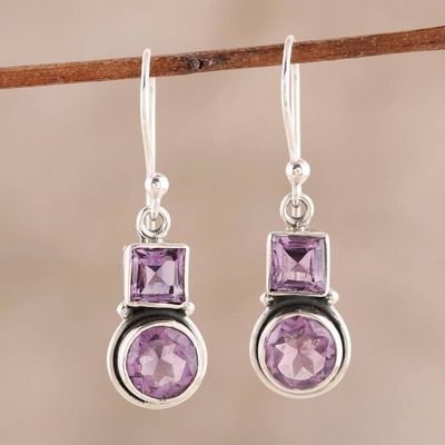 Alternate image for Square and Circular Amethyst Dangle Earrings from India Glittering Combo