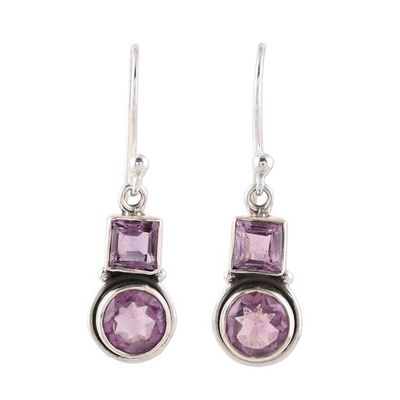 Alternate image for Square and Circular Amethyst Dangle Earrings from India Glittering Combo