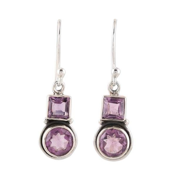 Alternate image for Square and Circular Amethyst Dangle Earrings from India Glittering Combo