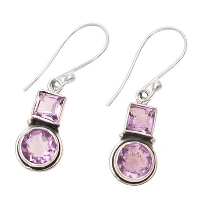 Alternate image for Square and Circular Amethyst Dangle Earrings from India Glittering Combo