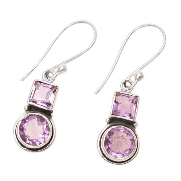 Alternate image for Square and Circular Amethyst Dangle Earrings from India Glittering Combo