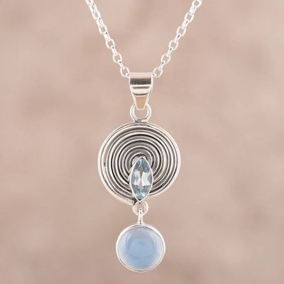 Alternate image for Blue Topaz and Chalcedony Pendant Necklace from India Wonderful Spiral