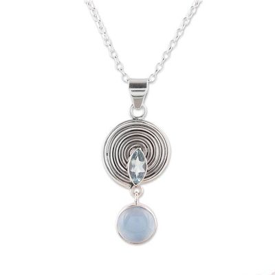 Alternate image for Blue Topaz and Chalcedony Pendant Necklace from India Wonderful Spiral