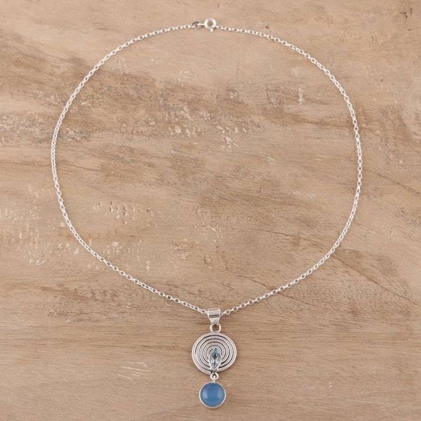 Alternate image for Blue Topaz and Chalcedony Pendant Necklace from India Wonderful Spiral
