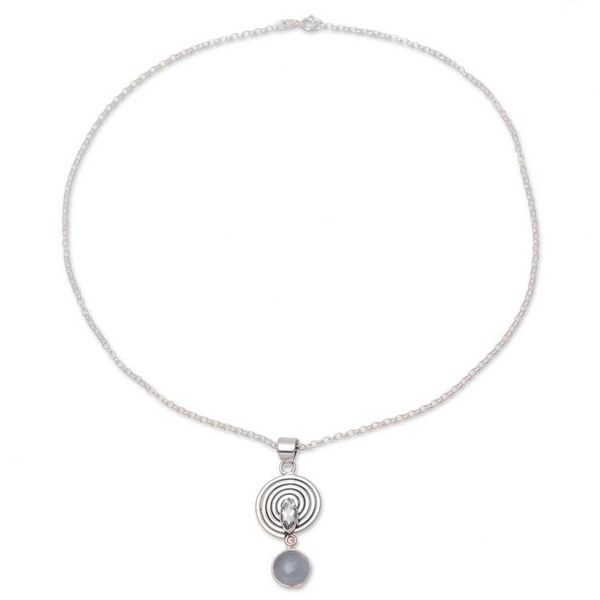 Alternate image for Blue Topaz and Chalcedony Pendant Necklace from India Wonderful Spiral