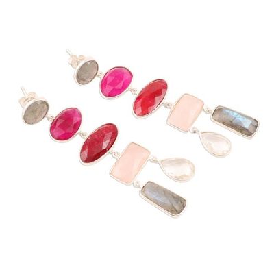 Alternate image for 48-Carat Multi-Gemstone Dangle Earrings from India Glittering Combination