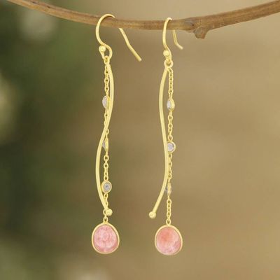 Alternate image for 18k Gold-plated Rhodochrosite Dangle Earrings from India Sway in Style