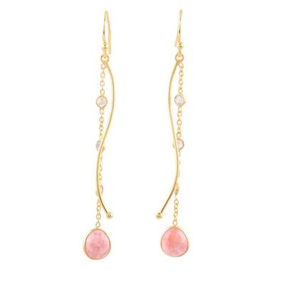 Alternate image for 18k Gold-plated Rhodochrosite Dangle Earrings from India Sway in Style