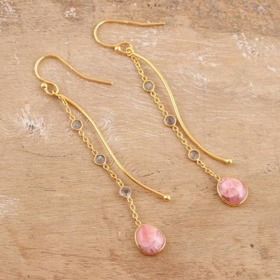Alternate image for 18k Gold-plated Rhodochrosite Dangle Earrings from India Sway in Style