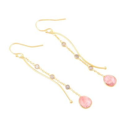 Alternate image for 18k Gold-plated Rhodochrosite Dangle Earrings from India Sway in Style