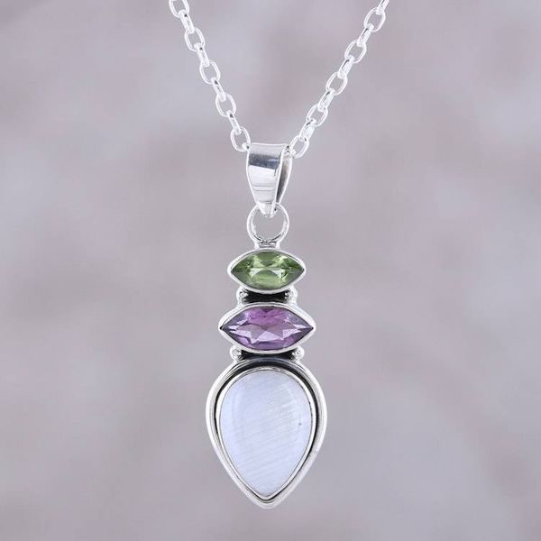 Alternate image for Multi-Gemstone Pendant Necklace from India Gemstone Allure