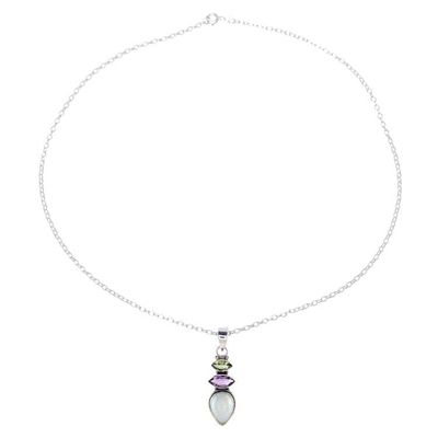 Alternate image for Multi-Gemstone Pendant Necklace from India Gemstone Allure