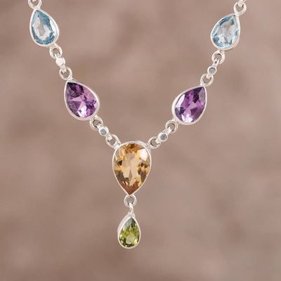 Alternate image for Rainbow Bliss Sterling Multi-Gemstone Pendant Necklace Rainbow Bliss