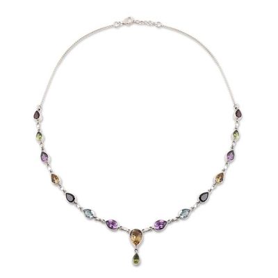 Alternate image for Rainbow Bliss Sterling Multi-Gemstone Pendant Necklace Rainbow Bliss