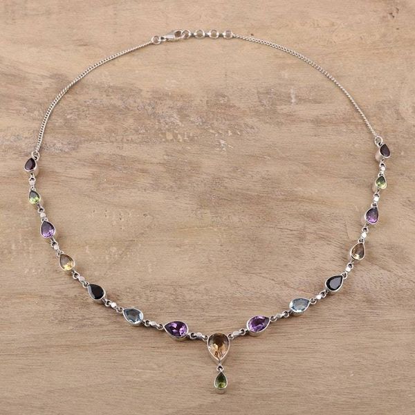 Alternate image for Rainbow Bliss Sterling Multi-Gemstone Pendant Necklace Rainbow Bliss