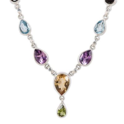 Alternate image for Rainbow Bliss Sterling Multi-Gemstone Pendant Necklace Rainbow Bliss