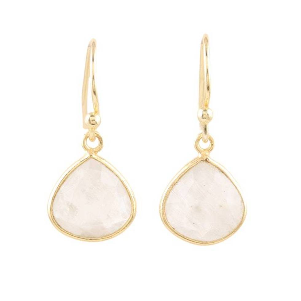 18k Gold-plated Rainbow Moonstone Dangle Earrings from India 'Misty Sparkle'
