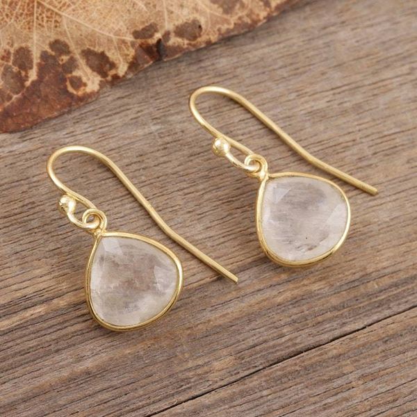 Alternate image for 18k Gold-plated Rainbow Moonstone Dangle Earrings from India Misty Sparkle