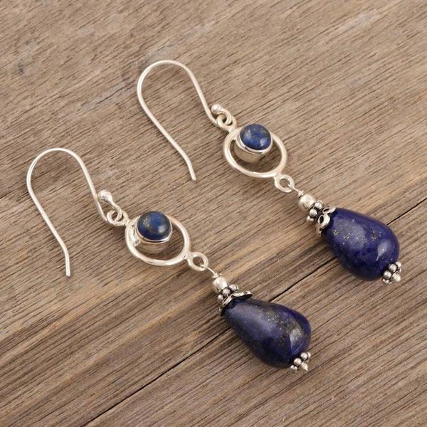 Alternate image for Lapis Lazuli and Sterling Silver Dangle Earrings from India Cold Fusion
