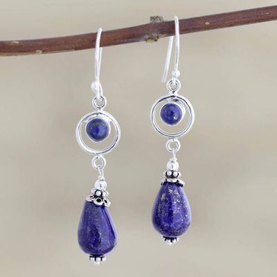 Alternate image for Lapis Lazuli and Sterling Silver Dangle Earrings from India Cold Fusion