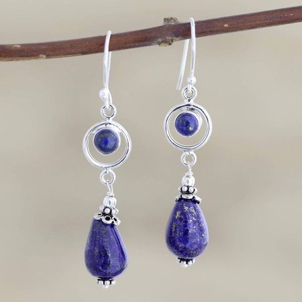 Alternate image for Lapis Lazuli and Sterling Silver Dangle Earrings from India Cold Fusion