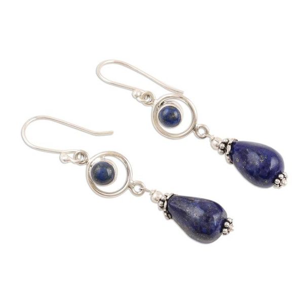 Alternate image for Lapis Lazuli and Sterling Silver Dangle Earrings from India Cold Fusion