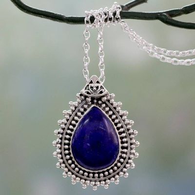Alternate image for Lapis Lazuli Necklace from India Crafted with 925 Silver Blue Antiquity