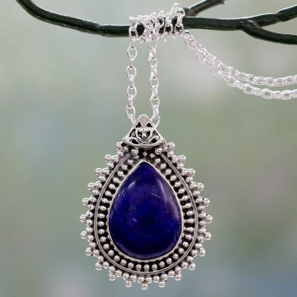 Alternate image for Lapis Lazuli Necklace from India Crafted with 925 Silver Blue Antiquity