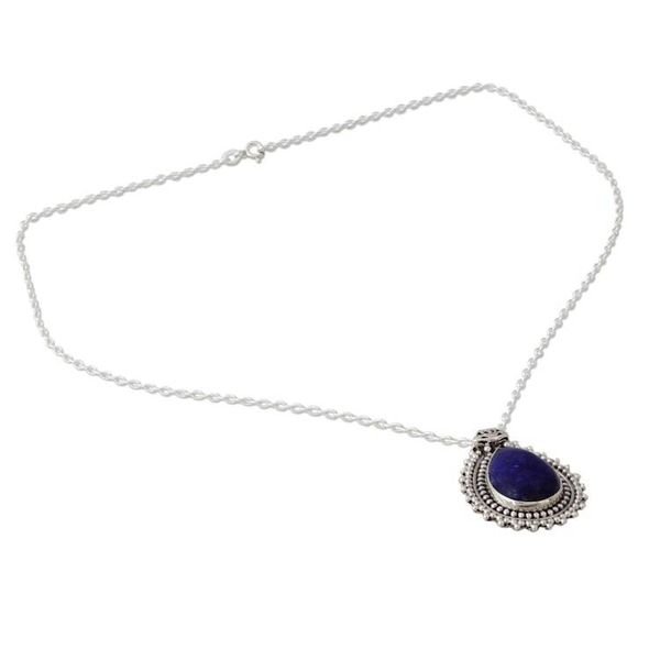 Alternate image for Lapis Lazuli Necklace from India Crafted with 925 Silver Blue Antiquity