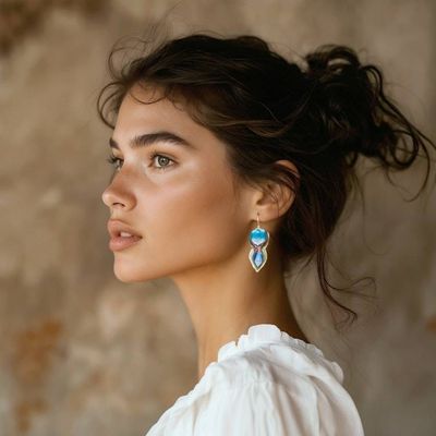 Alternate image for Handmade Vitreous Enamel on Copper Abstract Dangle Earrings Celestial Flow