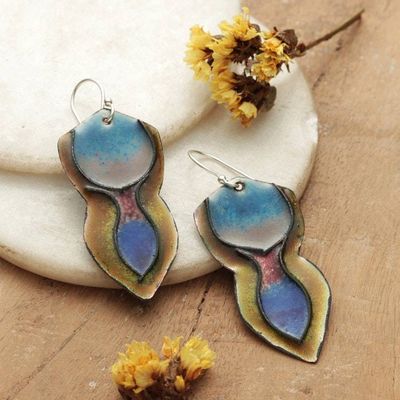 Alternate image for Handmade Vitreous Enamel on Copper Abstract Dangle Earrings Celestial Flow
