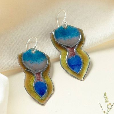 Alternate image for Handmade Vitreous Enamel on Copper Abstract Dangle Earrings Celestial Flow