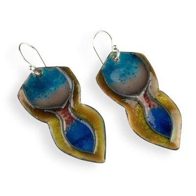 Alternate image for Handmade Vitreous Enamel on Copper Abstract Dangle Earrings Celestial Flow
