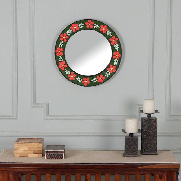 Alternate image for Flower-Themed Ceramic Mosaic Mirror in Green and Tangerine Tangerine Warmth