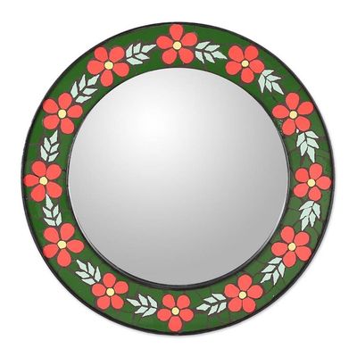Alternate image for Flower-Themed Ceramic Mosaic Mirror in Green and Tangerine Tangerine Warmth