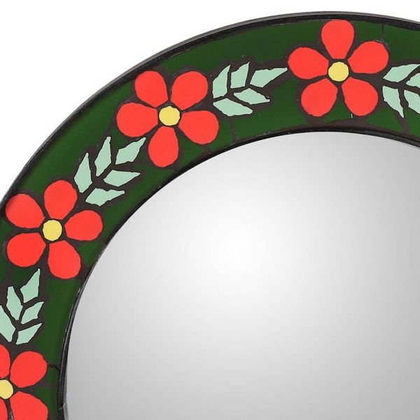 Alternate image for Flower-Themed Ceramic Mosaic Mirror in Green and Tangerine Tangerine Warmth