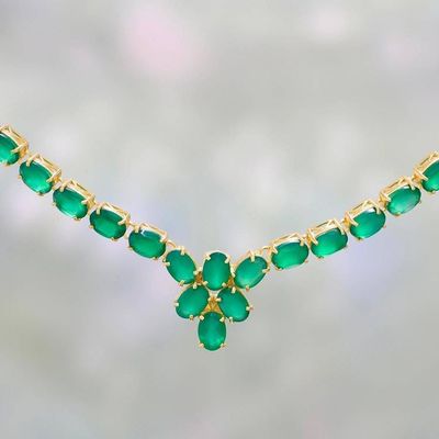 Alternate image for 22k Gold Plated Green Onyx Pendant Necklace from India Green Garland