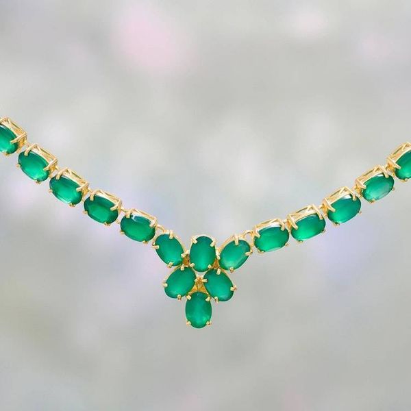 Alternate image for 22k Gold Plated Green Onyx Pendant Necklace from India Green Garland