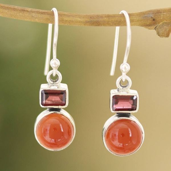 Alternate image for Garnet and Carnelian Dangle Earrings from India Red Alliance