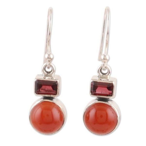 Alternate image for Garnet and Carnelian Dangle Earrings from India Red Alliance