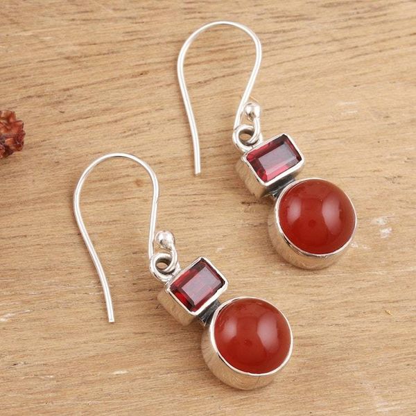 Alternate image for Garnet and Carnelian Dangle Earrings from India Red Alliance