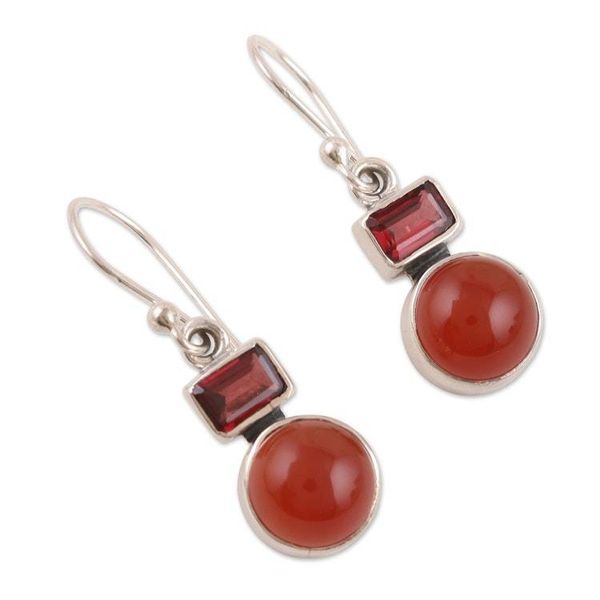 Alternate image for Garnet and Carnelian Dangle Earrings from India Red Alliance