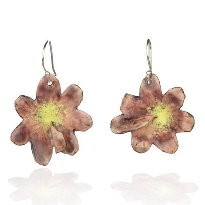 Alternate image for Artisan-Made Floral Copper Dangle Earrings Painted in Pink Heartfelt Petals