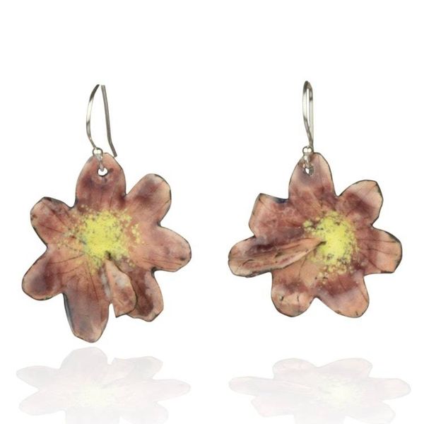 Alternate image for Artisan-Made Floral Copper Dangle Earrings Painted in Pink Heartfelt Petals