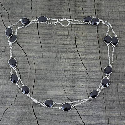 Primary image for Sterling Silver with Onyx Station Necklace from India Duduma Majesty