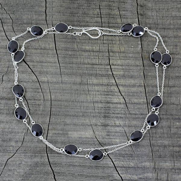 Alternate image for Sterling Silver with Onyx Station Necklace from India Duduma Majesty